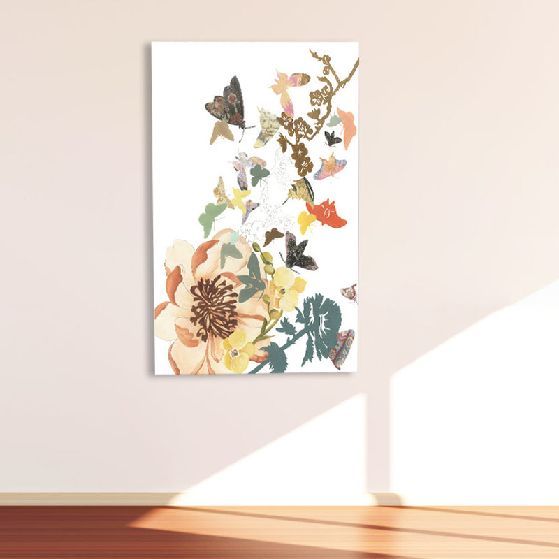Brehn | Schmetterling und Blüte Leinwanddruck Pop Art Stil Blumen Wanddekoration in Pastellfarbe
