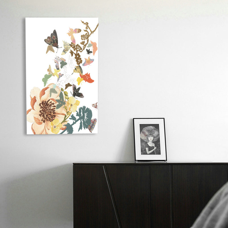 Brehn | Schmetterling und Blüte Leinwanddruck Pop Art Stil Blumen Wanddekoration in Pastellfarbe