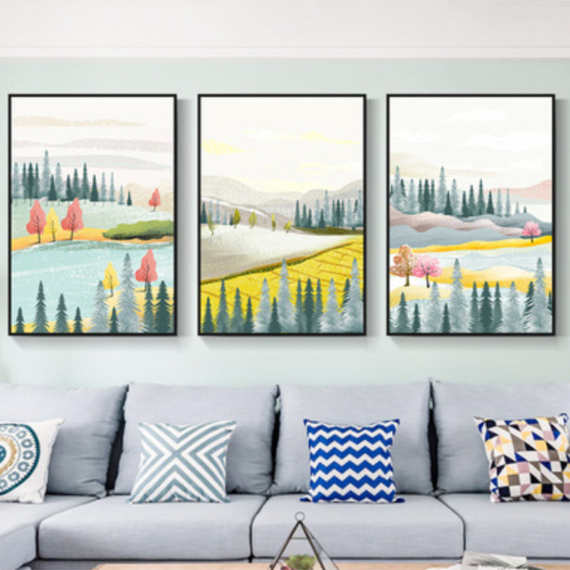Brehn | Illustration Bäume Wandkunst Set Nordisch Hübsche Landschaft Leinwanddruck in Hellfarbe