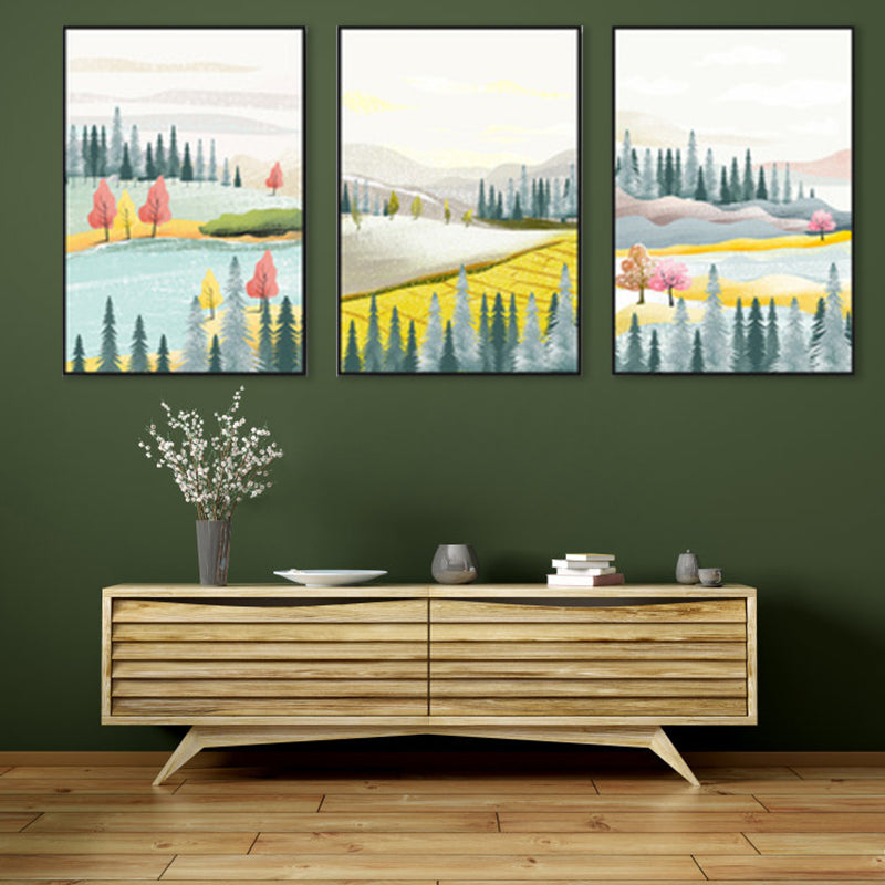 Brehn | Illustration Bäume Wandkunst Set Nordisch Hübsche Landschaft Leinwanddruck in Hellfarbe