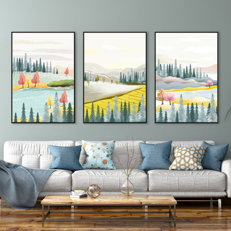 Brehn | Illustration Bäume Wandkunst Set Nordisch Hübsche Landschaft Leinwanddruck in Hellfarbe