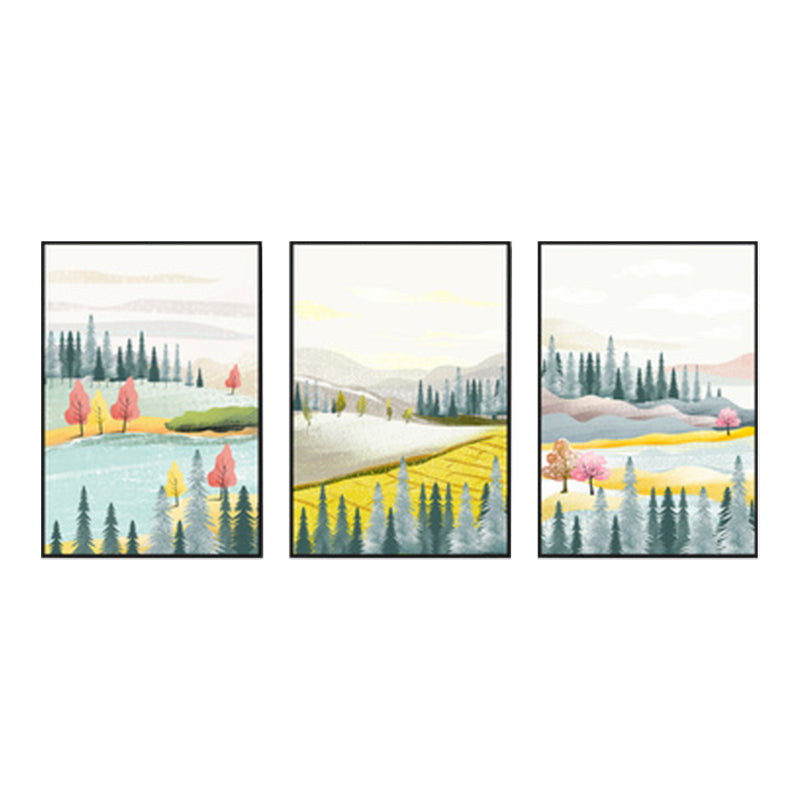 Brehn | Illustration Bäume Wandkunst Set Nordisch Hübsche Landschaft Leinwanddruck in Hellfarbe