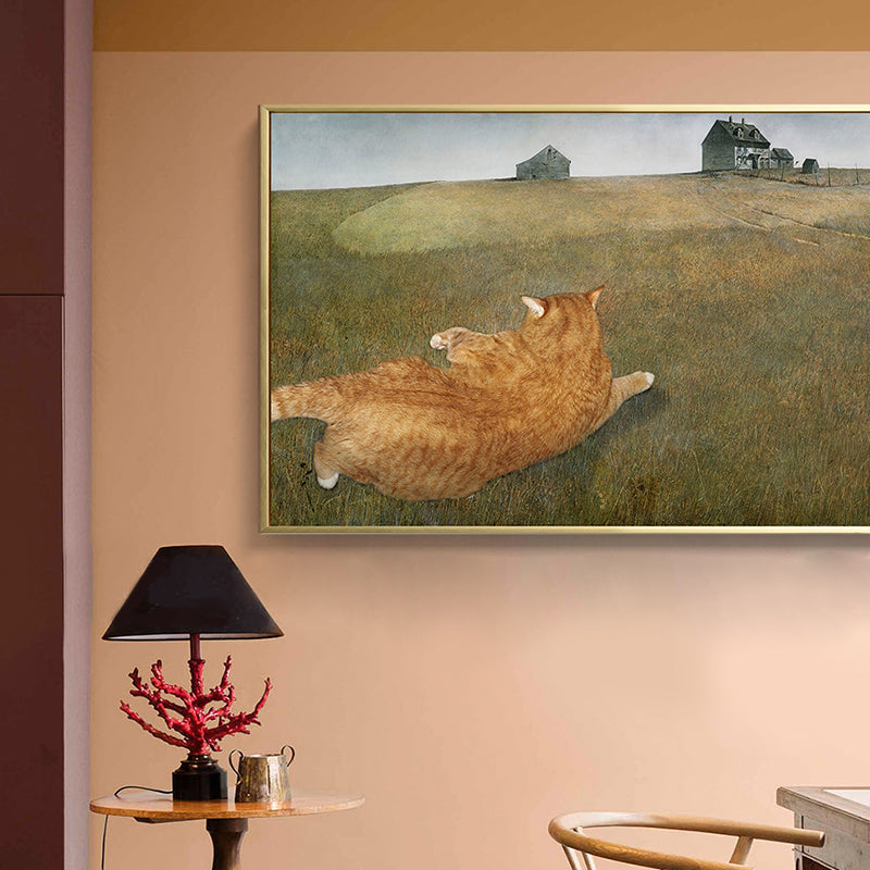 Brehn | Grüne Wiese Fat Cat Kunstdruck Texturiert Funky Wohnzimmer Leinwand, Verschiedene Größen