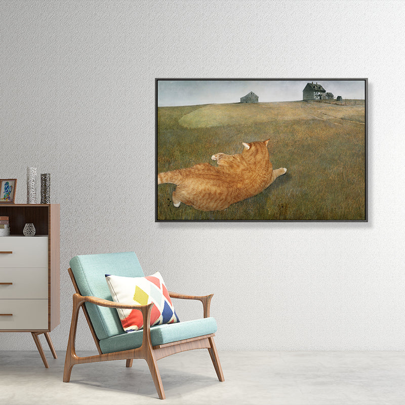 Brehn | Grüne Wiese Fat Cat Kunstdruck Texturiert Funky Wohnzimmer Leinwand, Verschiedene Größen