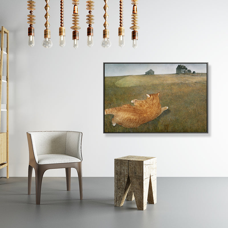 Brehn | Grüne Wiese Fat Cat Kunstdruck Texturiert Funky Wohnzimmer Leinwand, Verschiedene Größen