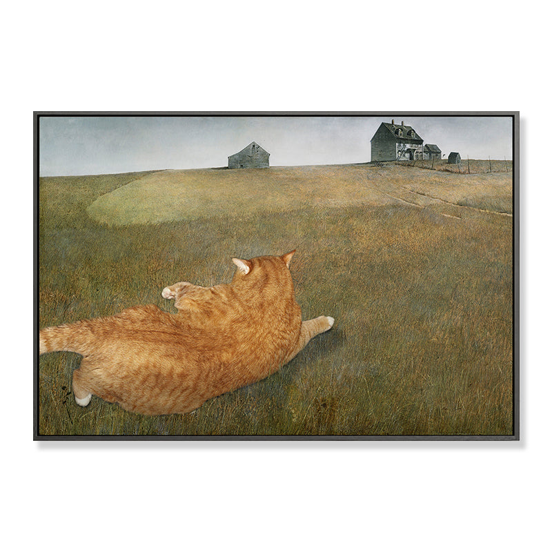 Brehn | Grüne Wiese Fat Cat Kunstdruck Texturiert Funky Wohnzimmer Leinwand, Verschiedene Größen