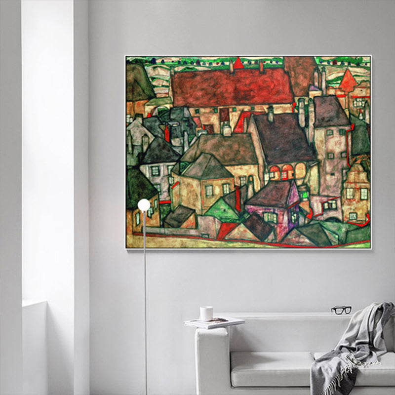 Brehn | Wohngebäude Ansicht Leinwand Kunst Nouveau Texturiertes Wanddekor in Pastellfarbe für Zuhause