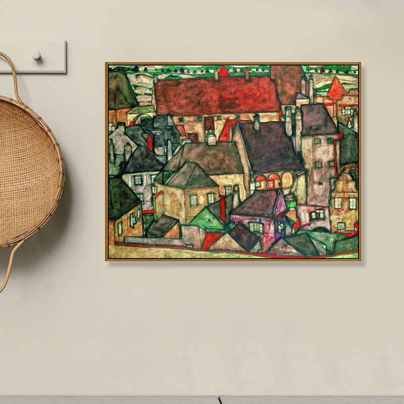 Brehn | Wohngebäude Ansicht Leinwand Kunst Nouveau Texturiertes Wanddekor in Pastellfarbe für Zuhause