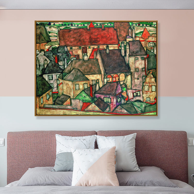 Brehn | Wohngebäude Ansicht Leinwand Kunst Nouveau Texturiertes Wanddekor in Pastellfarbe für Zuhause