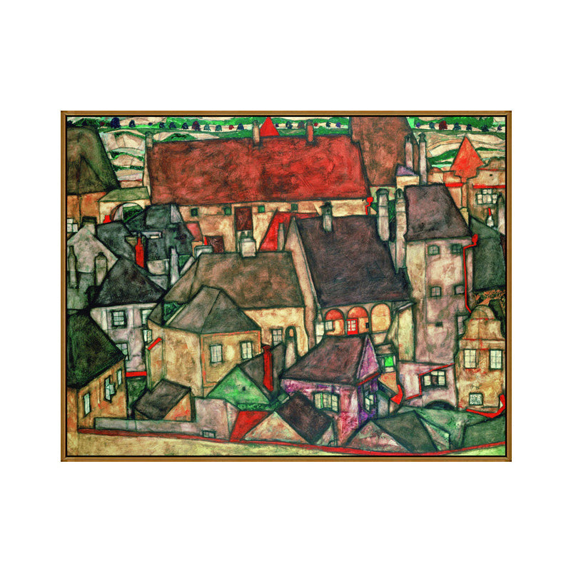 Brehn | Wohngebäude Ansicht Leinwand Kunst Nouveau Texturiertes Wanddekor in Pastellfarbe für Zuhause