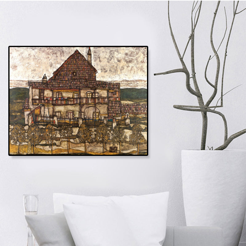 Brehn | Wohngebäude Ansicht Leinwand Kunst Nouveau Texturiertes Wanddekor in Pastellfarbe für Zuhause