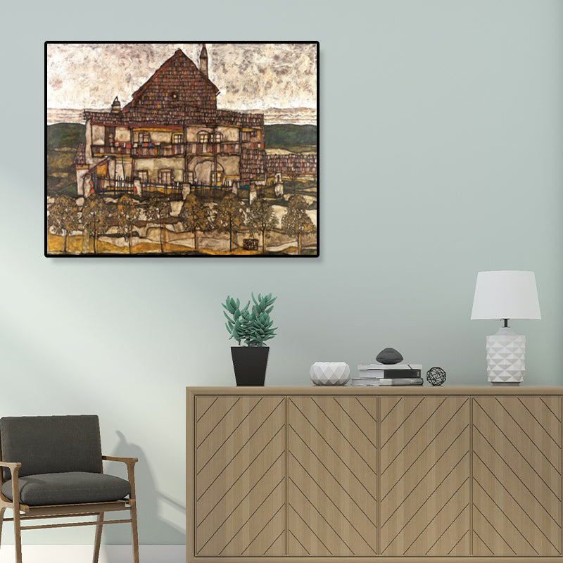 Brehn | Wohngebäude Ansicht Leinwand Kunst Nouveau Texturiertes Wanddekor in Pastellfarbe für Zuhause