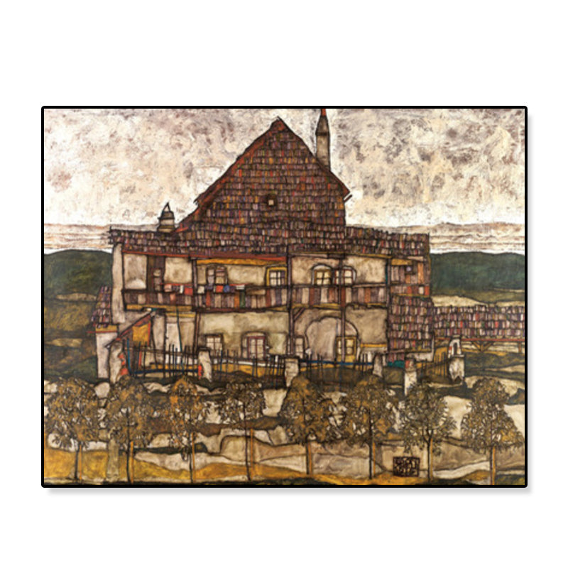 Brehn | Wohngebäude Ansicht Leinwand Kunst Nouveau Texturiertes Wanddekor in Pastellfarbe für Zuhause