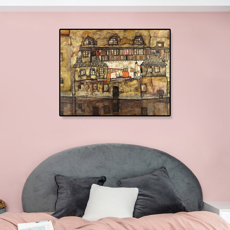 Brehn | Wohngebäude Ansicht Leinwand Kunst Nouveau Texturiertes Wanddekor in Pastellfarbe für Zuhause