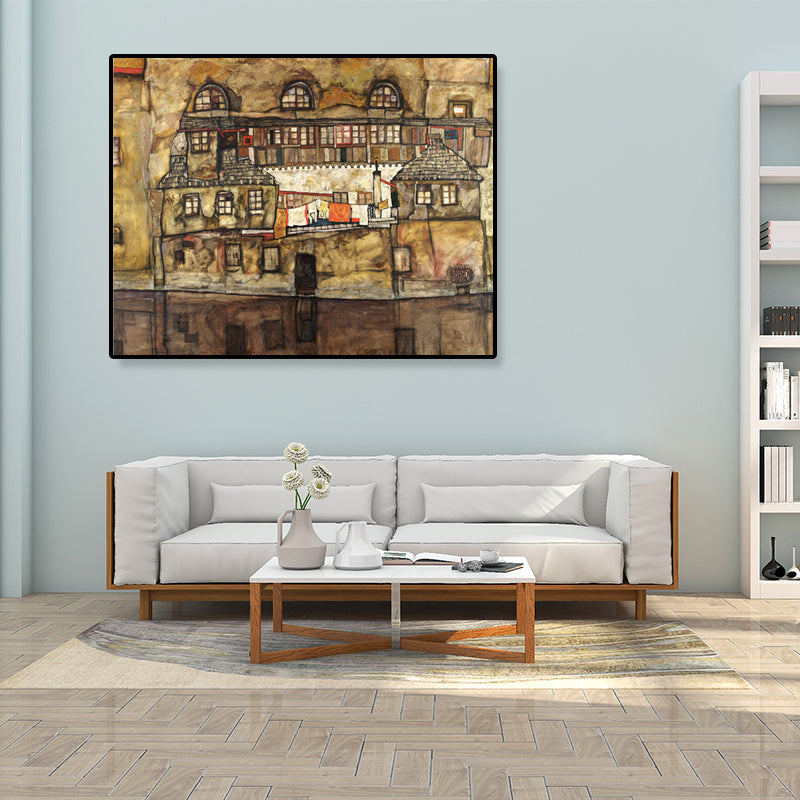 Brehn | Wohngebäude Ansicht Leinwand Kunst Nouveau Texturiertes Wanddekor in Pastellfarbe für Zuhause