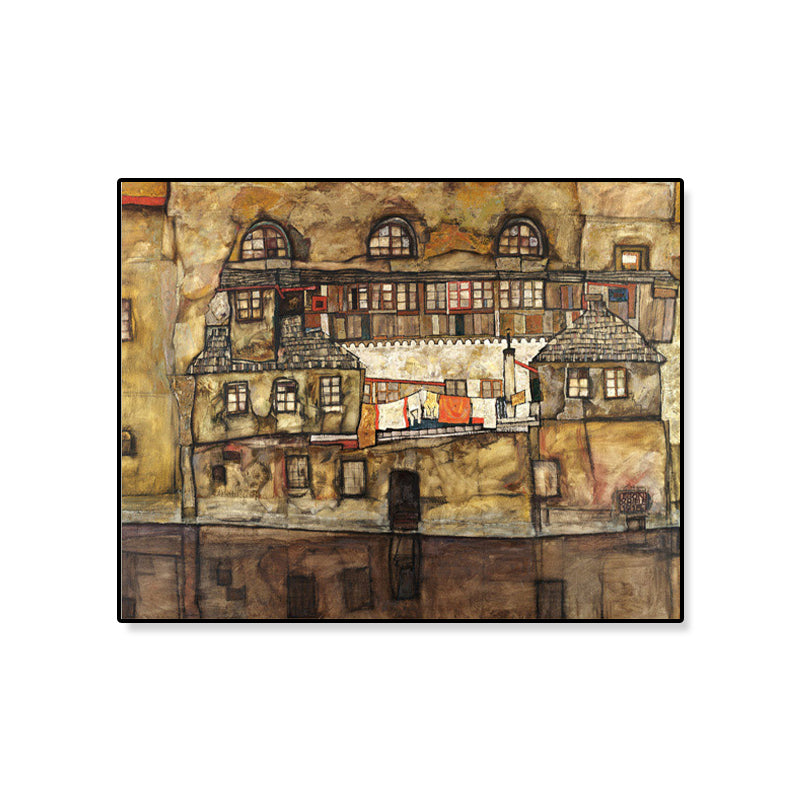 Brehn | Wohngebäude Ansicht Leinwand Kunst Nouveau Texturiertes Wanddekor in Pastellfarbe für Zuhause