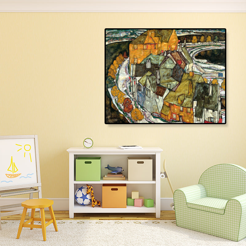 Brehn | Wohngebäude Ansicht Leinwand Kunst Nouveau Texturiertes Wanddekor in Pastellfarbe für Zuhause
