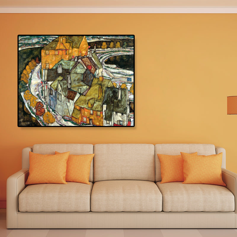 Brehn | Wohngebäude Ansicht Leinwand Kunst Nouveau Texturiertes Wanddekor in Pastellfarbe für Zuhause