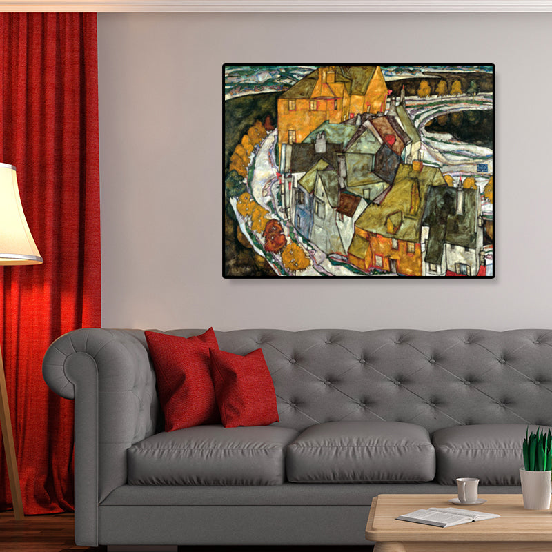 Brehn | Wohngebäude Ansicht Leinwand Kunst Nouveau Texturiertes Wanddekor in Pastellfarbe für Zuhause