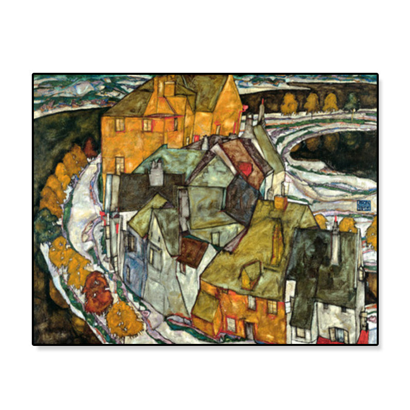 Brehn | Wohngebäude Ansicht Leinwand Kunst Nouveau Texturiertes Wanddekor in Pastellfarbe für Zuhause
