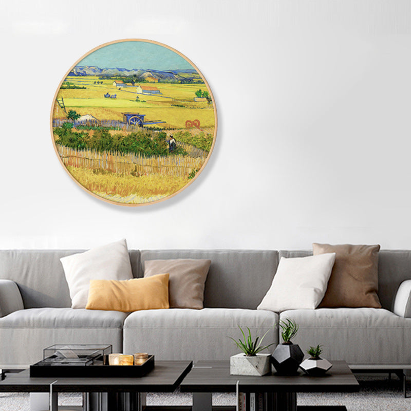 Brehn | Gemälde Farmfeld Landschaft Kunstdruck Impressionismus Leinwand Wanddekoration in sanften Farben für den Raum