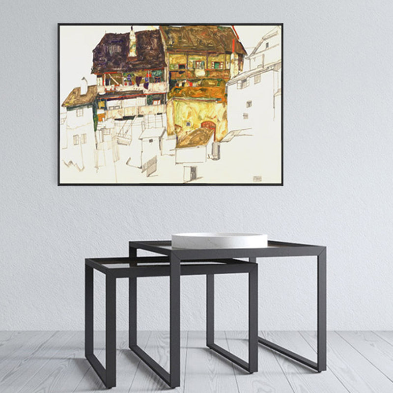 Brehn | Imposante Architektur Leinwand Kunst Treppenmalerei Landschaft Wanddekoration in Gelb