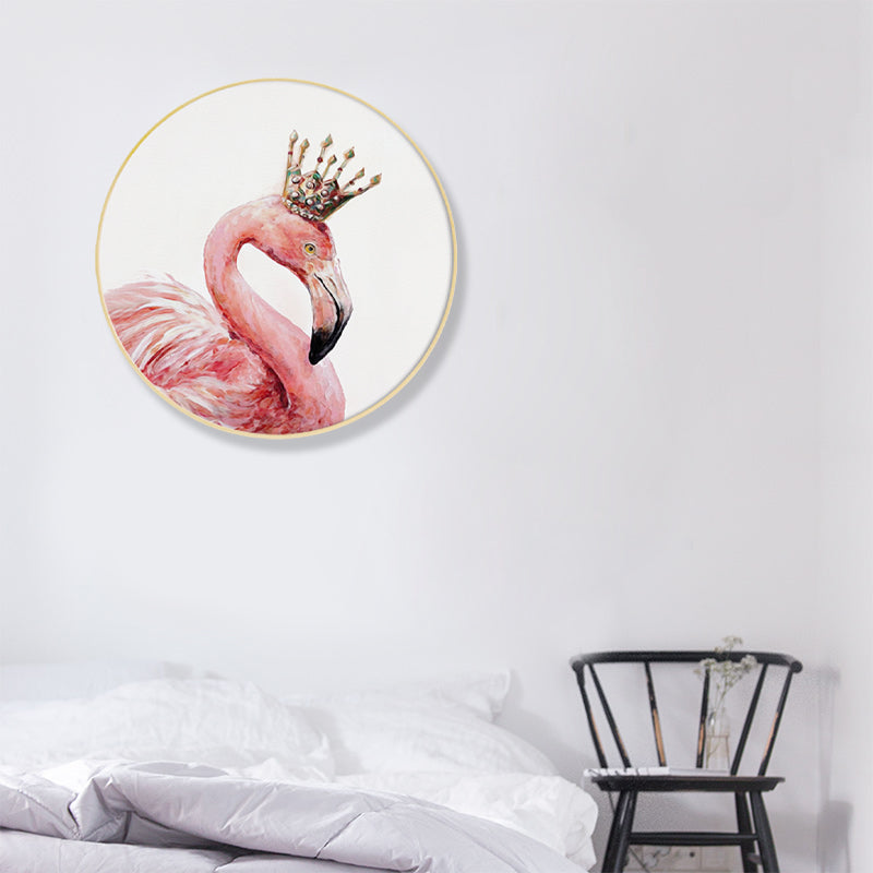 Brehn | Flamingo mit Krone Wandkunstdruck Nordic Style Tierleinwand in Pink für das Schlafzimmer