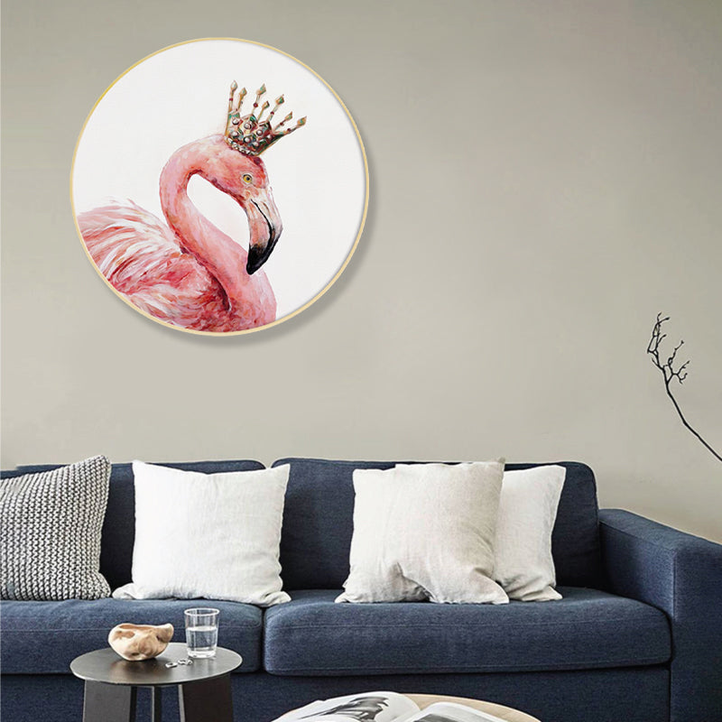 Brehn | Flamingo mit Krone Wandkunstdruck Nordic Style Tierleinwand in Pink für das Schlafzimmer
