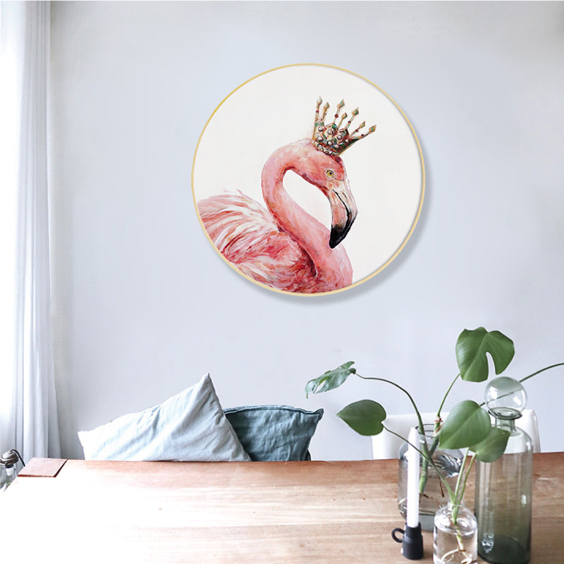 Brehn | Flamingo mit Krone Wandkunstdruck Nordic Style Tierleinwand in Pink für das Schlafzimmer