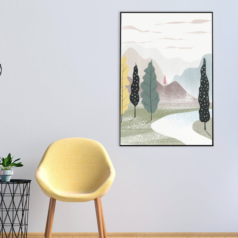 Brehn | Nordic Scenery Wald Leinwanddruck Pastellfarbe Texturiertes Wandkunst Dekor für Wohnzimmer