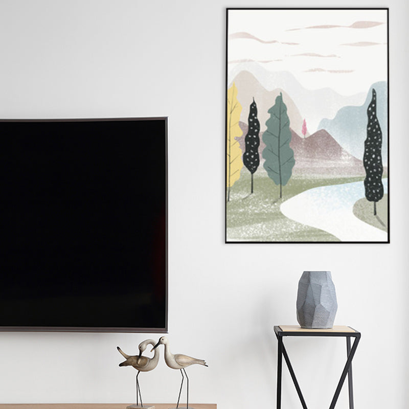 Brehn | Nordic Scenery Wald Leinwanddruck Pastellfarbe Texturiertes Wandkunst Dekor für Wohnzimmer