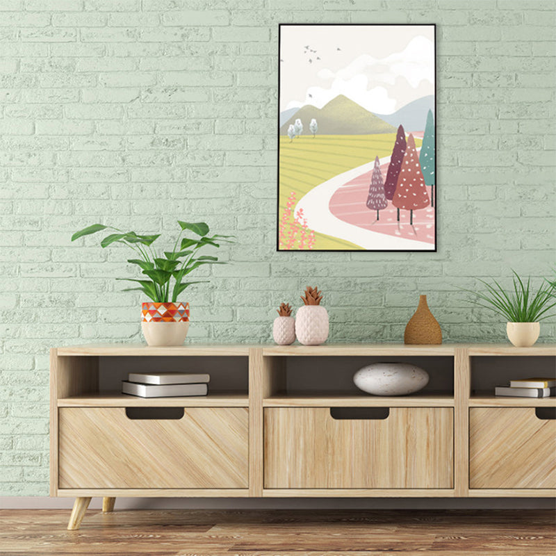 Brehn | Nordic Scenery Wald Leinwanddruck Pastellfarbe Texturiertes Wandkunst Dekor für Wohnzimmer