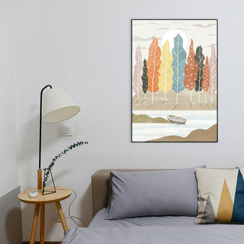 Brehn | Nordic Scenery Wald Leinwanddruck Pastellfarbe Texturiertes Wandkunst Dekor für Wohnzimmer