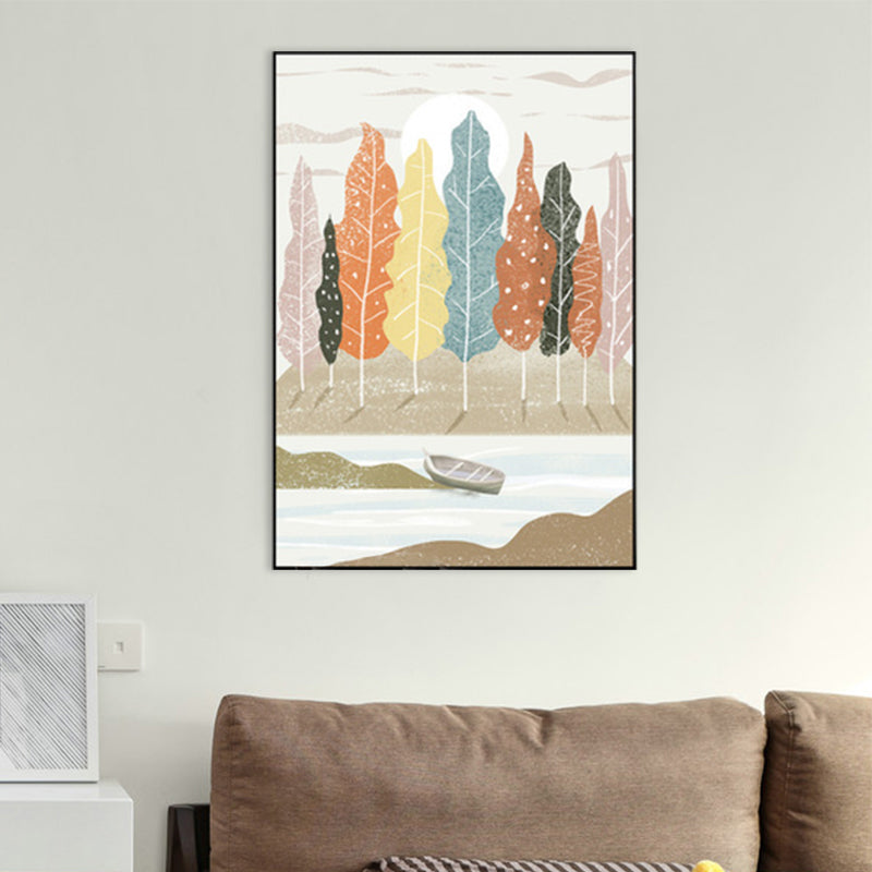 Brehn | Nordic Scenery Wald Leinwanddruck Pastellfarbe Texturiertes Wandkunst Dekor für Wohnzimmer