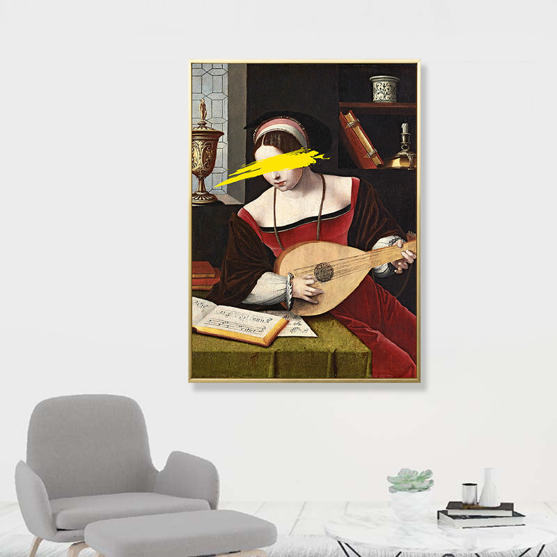 Brehn | Frau in Rot Wandkunst Musikalisches Funky Texturiertes Gemälde für das Wohnzimmer, Mehrere Größen