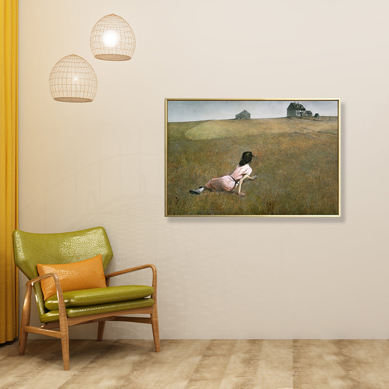 Brehn | Gemälde Druck Figur Leinwand Kunst Funky Hübsches Mädchen, das auf der Wiese liegt Wanddekoration in Grün für das Zimmer