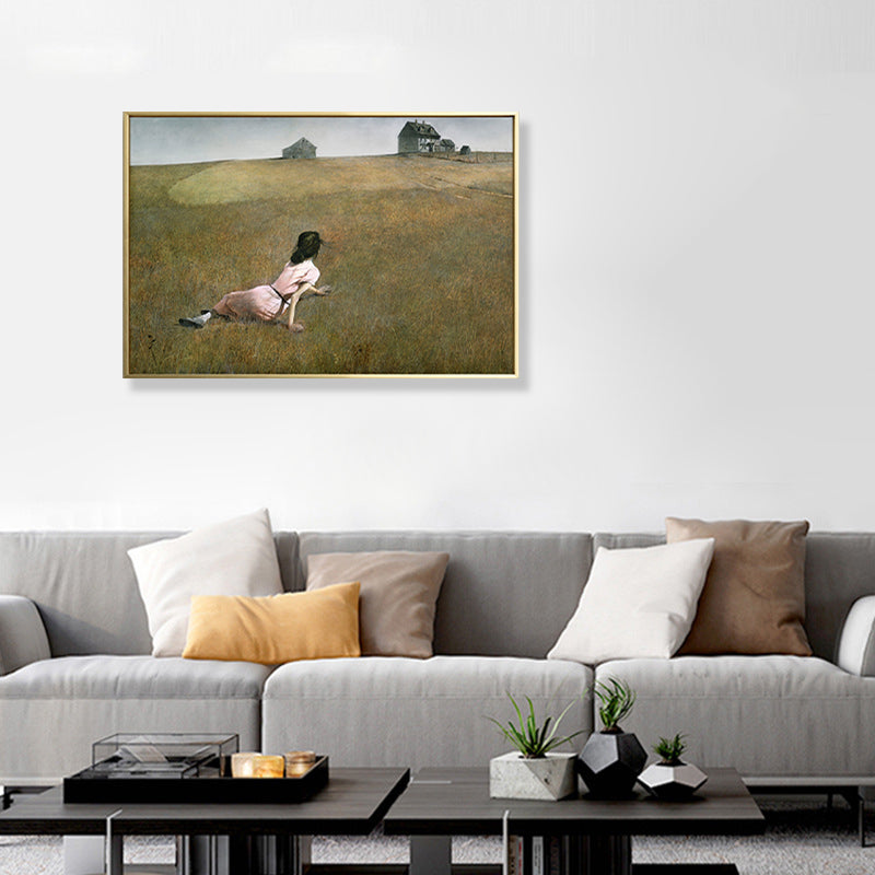 Brehn | Gemälde Druck Figur Leinwand Kunst Funky Hübsches Mädchen, das auf der Wiese liegt Wanddekoration in Grün für das Zimmer