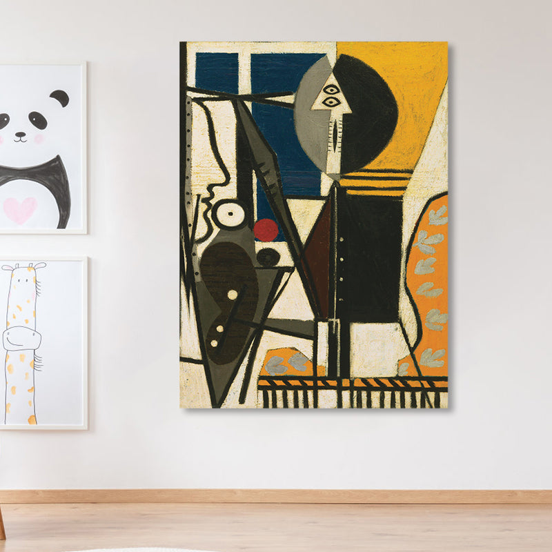 Brehn | Handbedruckte Wanddekoration Pop Art Abstrakt Eingewickelte Leinwand in sanften Farben für das Familienzimmer