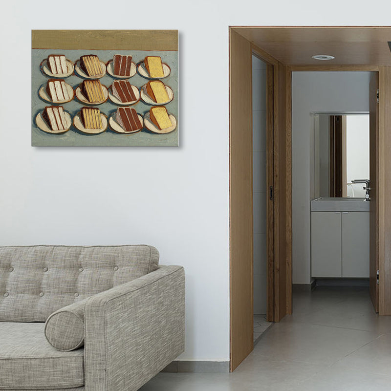 Brehn | Braune Kuchenstück Wanddekoration Lebensmittel Pop Art Texturiertes Eingewickeltes Leinwand für Wohnzimmer