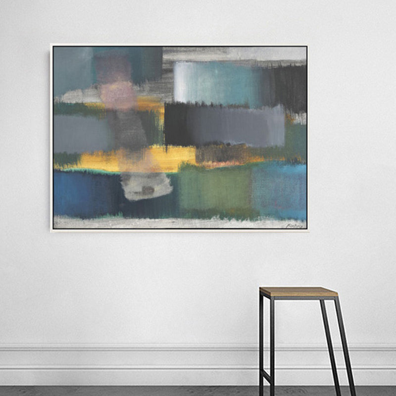 Brehn | Graue handbedruckte Wanddekoration abstraktes Mid-Century Modern strukturiertes Leinwand für Treppe