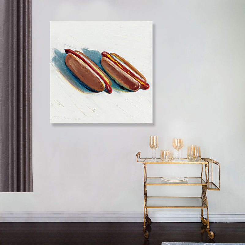 Brehn | Braunes Hot Dog Brot Eingewickeltes Canvas Pop Art Stil Texturiertes Gemälde für Kinderzimmer