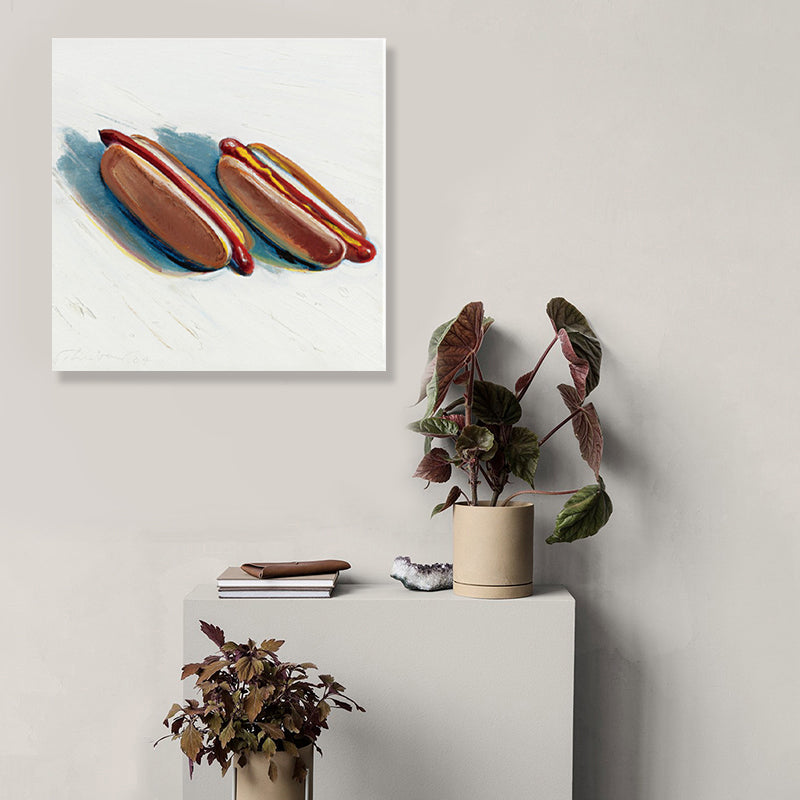 Brehn | Braunes Hot Dog Brot Eingewickeltes Canvas Pop Art Stil Texturiertes Gemälde für Kinderzimmer