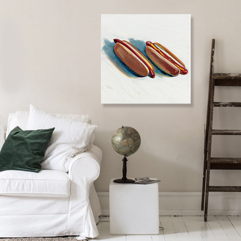 Brehn | Braunes Hot Dog Brot Eingewickeltes Canvas Pop Art Stil Texturiertes Gemälde für Kinderzimmer