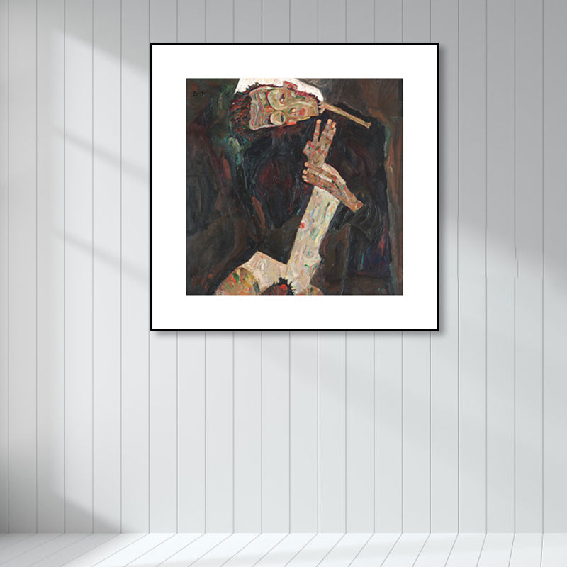 Brehn | Man Wandkunst Wohnzimmer Charakter Eingehüllte Leinwand in Dunkler Farbe, Mehrere Größenoptionen