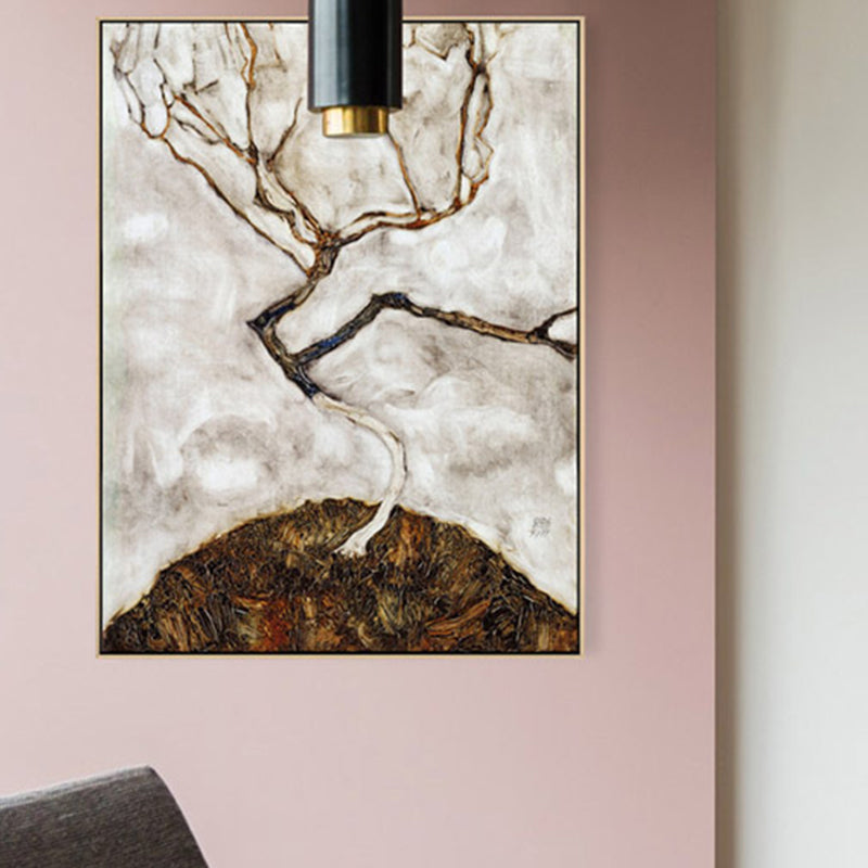 Brehn | Blattloser Baum Landschaft Wandkunst Druck Graue abstrakte Expressionismus Leinwand für Familienzimmer