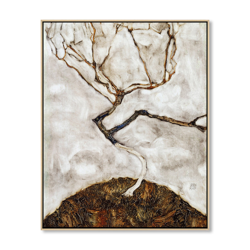 Brehn | Blattloser Baum Landschaft Wandkunst Druck Graue abstrakte Expressionismus Leinwand für Familienzimmer