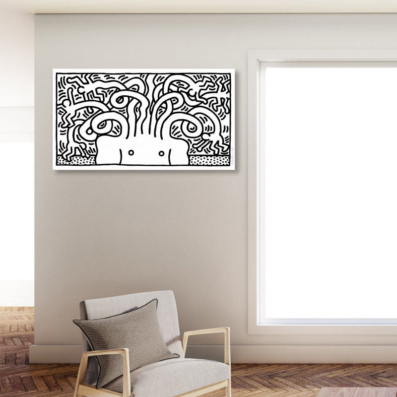 Brehn | Kohlezeichnungen Abstrakte Figur Leinwanddruck Weiße Pop-Art Wanddekoration für das Wohnzimmer