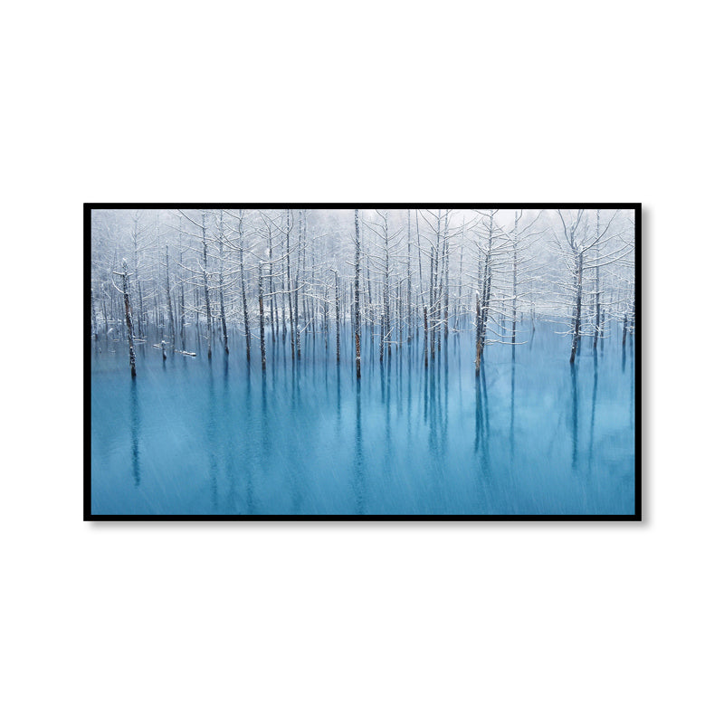Brehn | Impressionistische neblige kahle Bäume Malerei Blaue Landschaft Leinwand Wandkunst, mehrere Größen