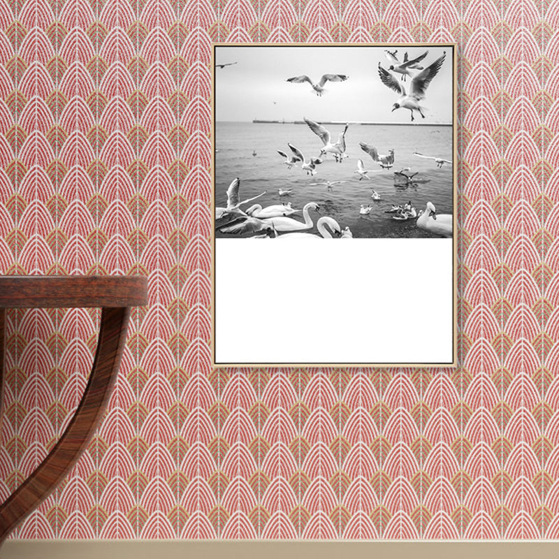Brehn | Foto Wassergeflügel Schwärme Wandkunst Texturiert Tropisches Wohnzimmer Leinwanddruck in Grau