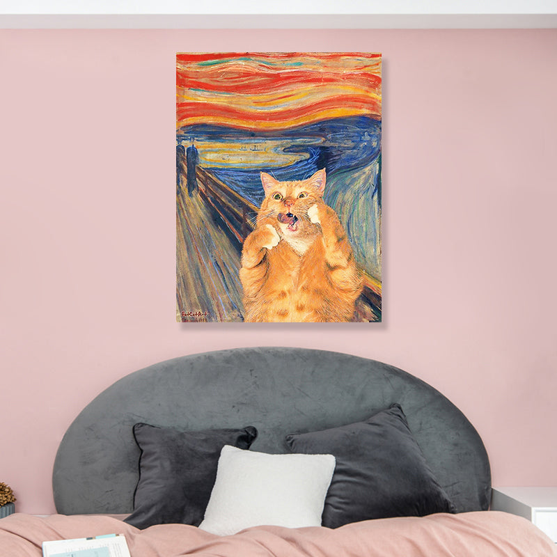 Brehn | Pop Art Wanddekoration Braune Edvard Munch Malerei der Schrei der Katze Leinwanddruck für Raum